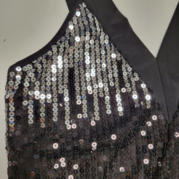 Sequin Sparkly Black and Silver Halter Strap Sexy Dress- Size L - Picture 6 of 15